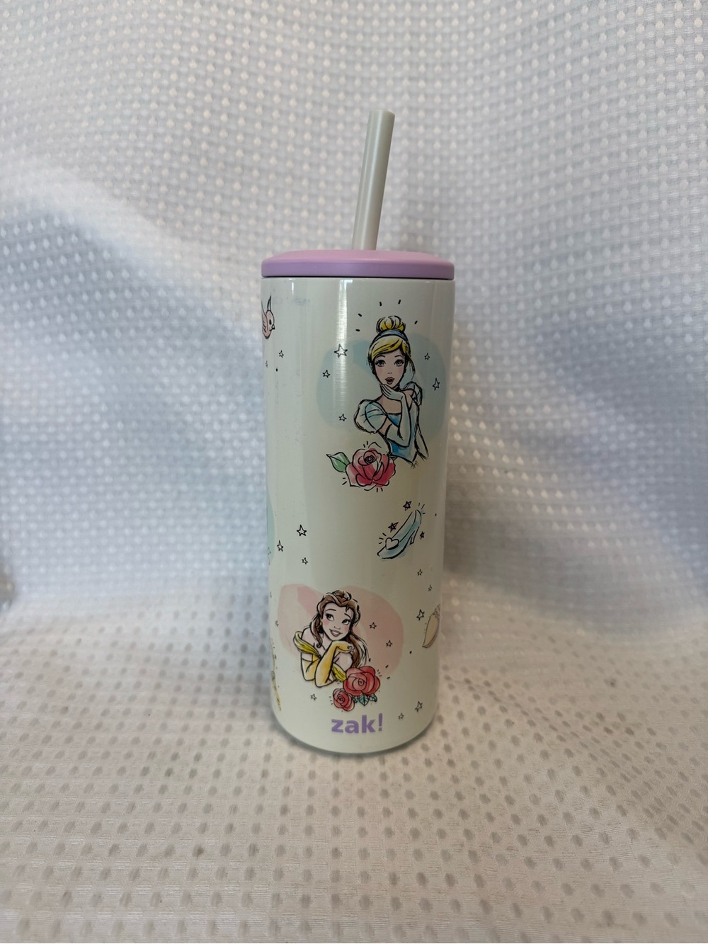 Zak! Disney Princess Pink-Trim Stainless Tumbler with Straw